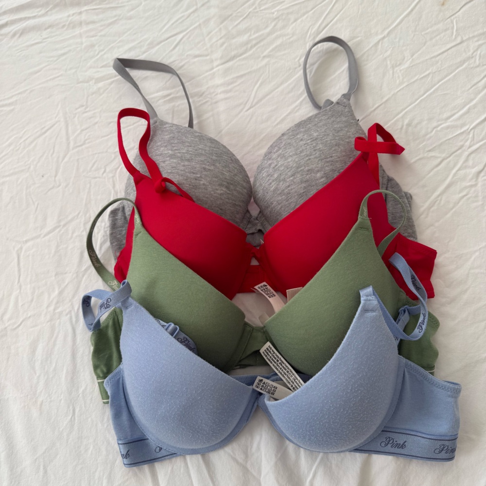 Colorful Bra Set - Red, Green, Blue, Gray